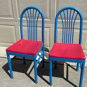 Vintage Postmodern 80's or 90's Blue and Red Fan Back Lacquered