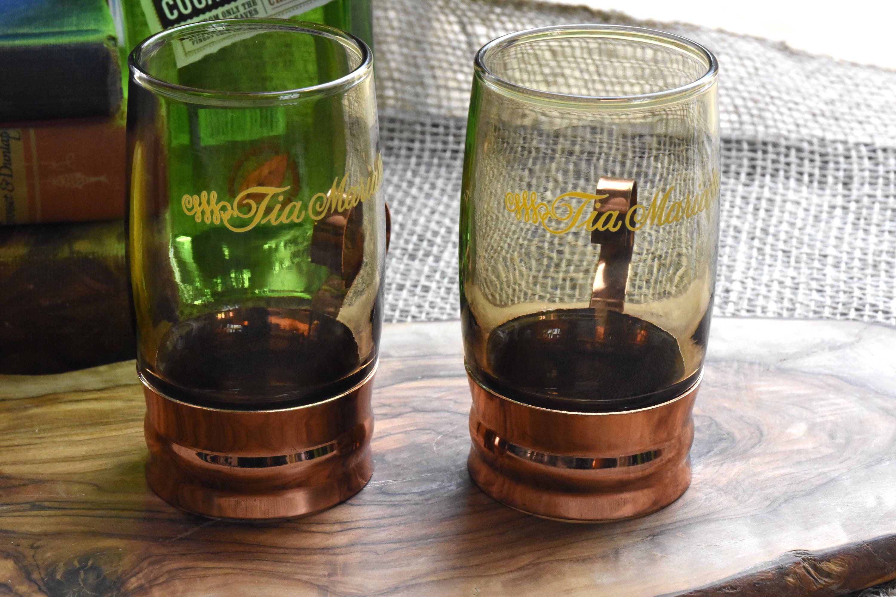 Vintage Tia Maria Jamaican Liqueur Glasses With Copper Metal & Etsy