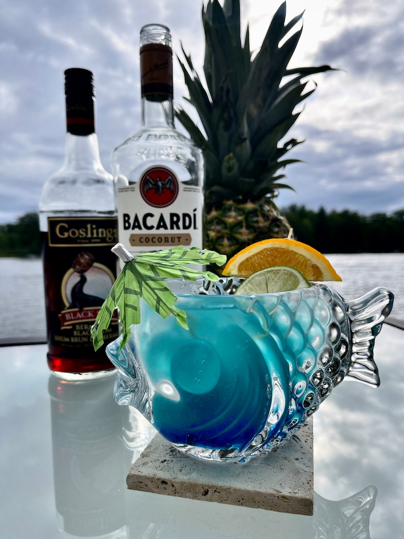 Detailed Tropical Tiki FISH Glass Craft Cocktail 12 Oz Drink Bar Summer ...
