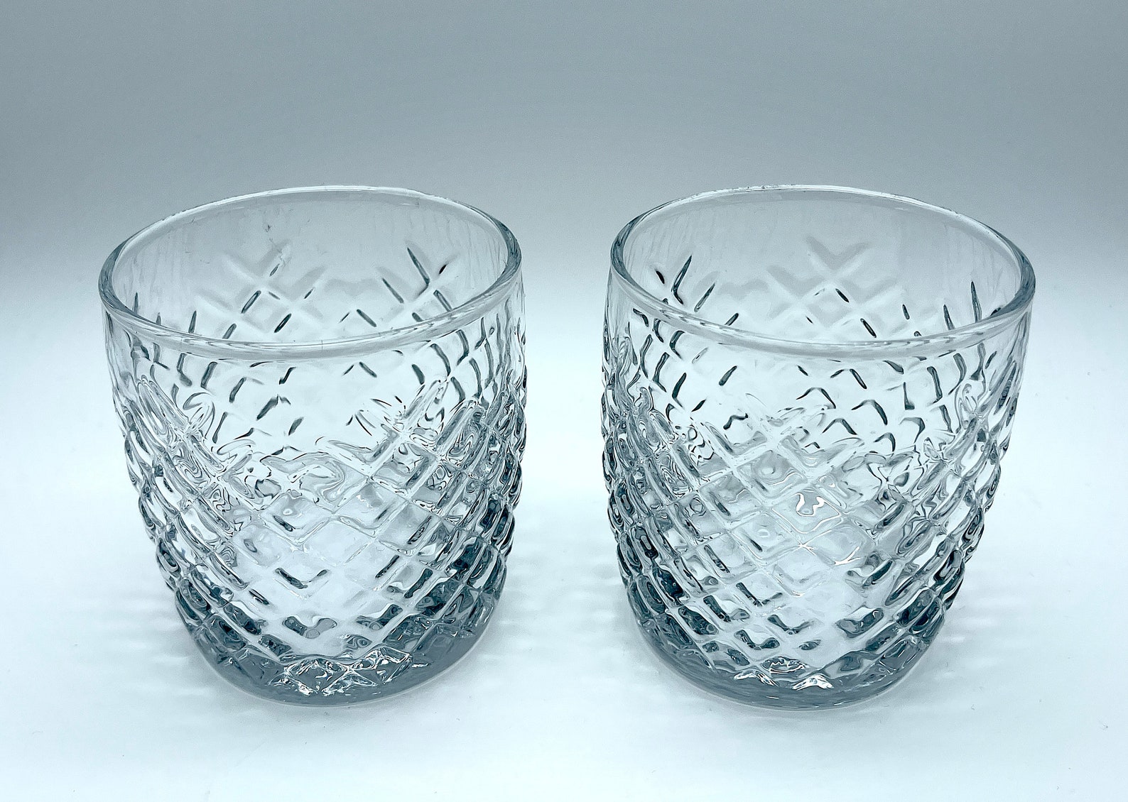 Vintage Style Crosshatch Set of 2 Double Rocks Old Fashioned Lowball 10 ...