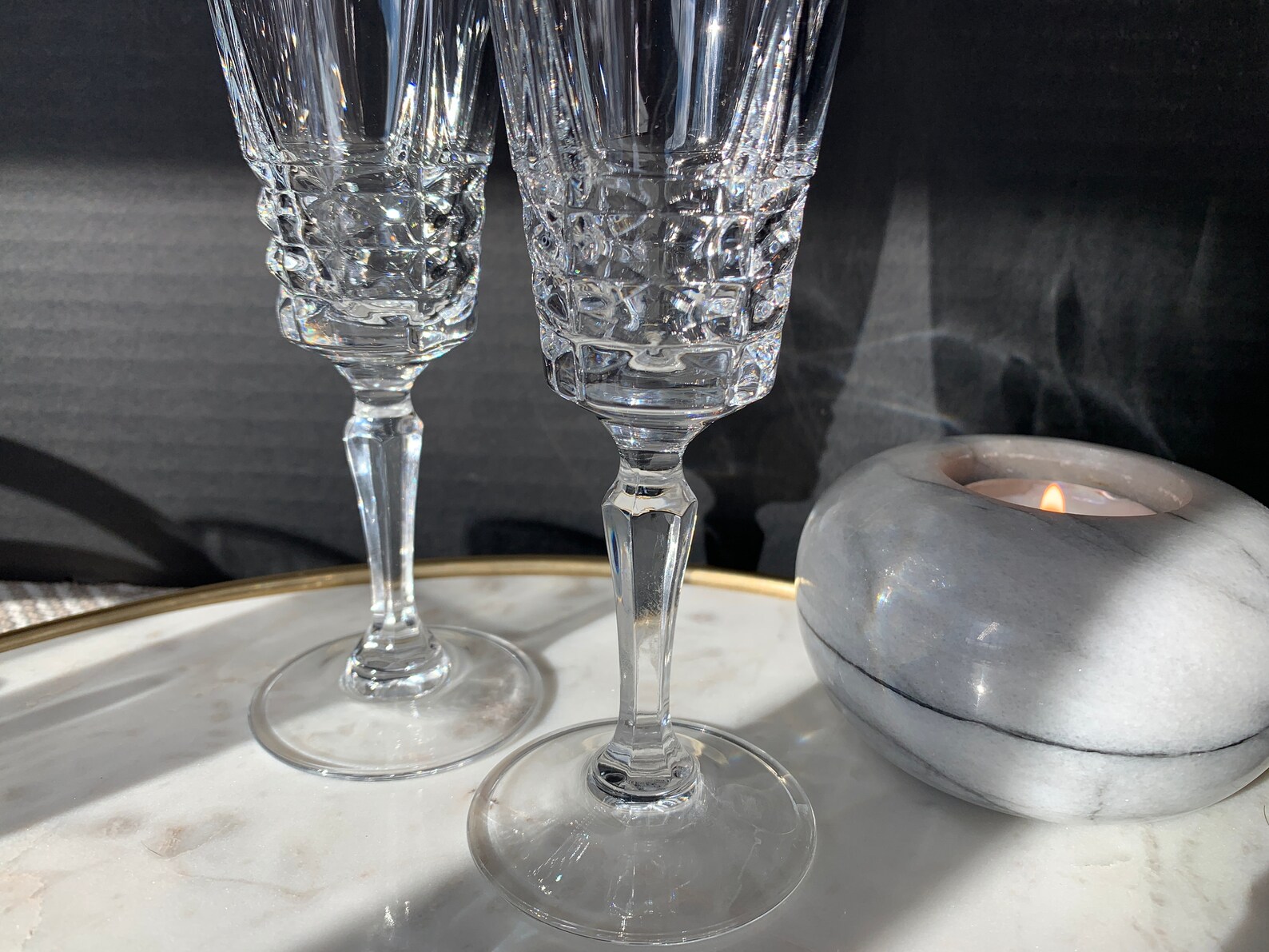 Faceted Gorham Pristine Crystal Champagne Flute Glasses Set of Etsy