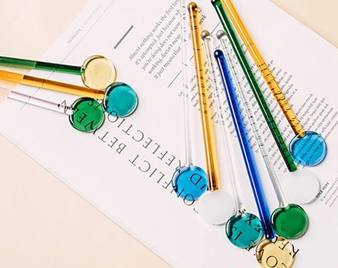 Retro Colorful Glass Drink Stirrers, Circle Cocktail Stir Swizzle Sticks