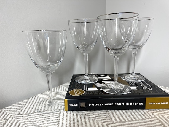 Vintage Silver Rim Bohemian Crystal Red or White WINE Glasses Set