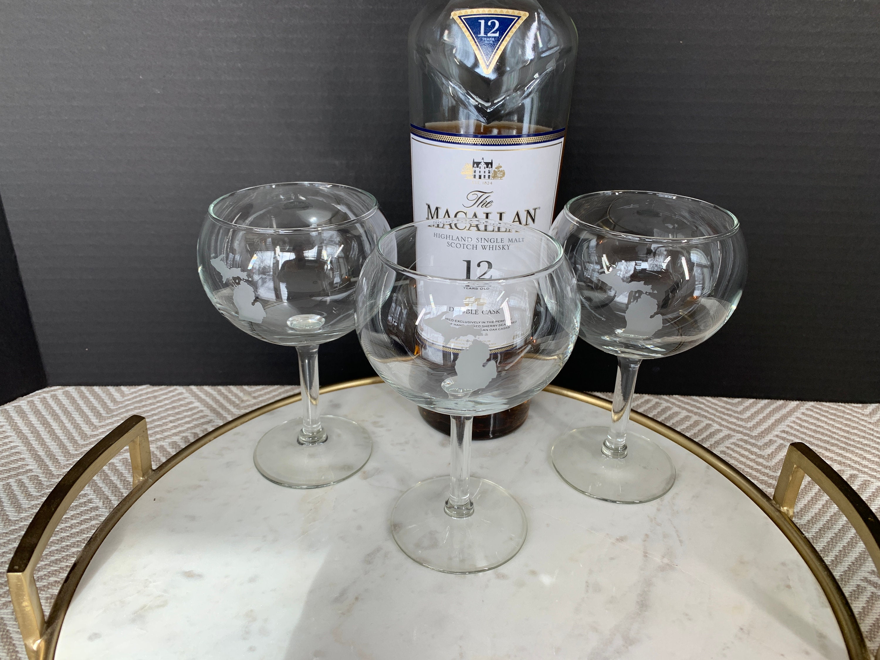 Large Round Bowl Red Wine Glass with Michigan Mitten State Etsy