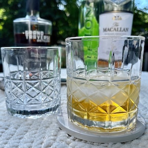 Vintage Style Classic Cut Set of 2 Faceted Double Rocks Old Fashioned Lowball 11 oz Whiskey Cocktail Bar Glasses Mid Century Modern Man Cave