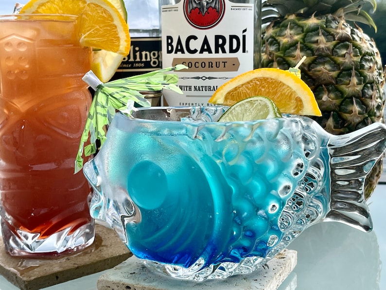 Detailed Tropical Tiki FISH Glass Craft Cocktail 12 Oz Drink Bar Summer ...
