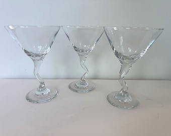 Vintage Bent Crooked Zig Zag Stem Glasses Set of 3 Retro Martini Craft Cocktail Glasses Vodka Gin Classic Dirty Martini Stemware Barware