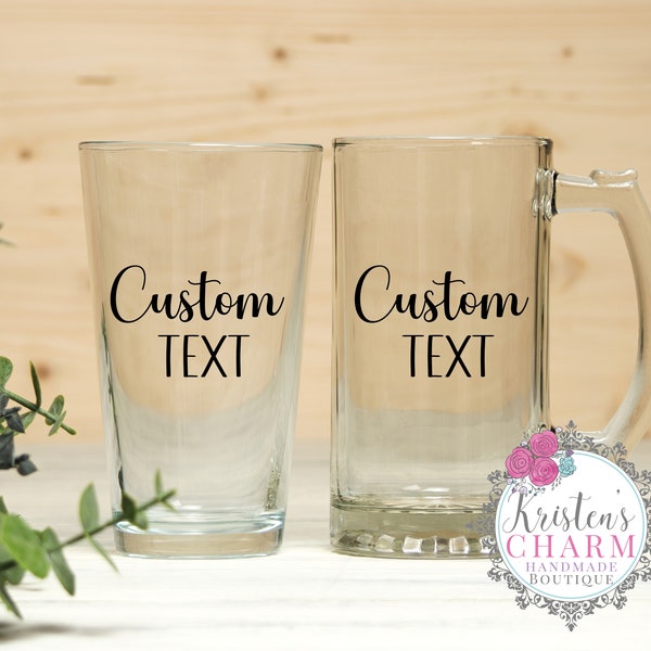 Custom Beer Mug, Custom Pint Glass, Personalized Glassware, Custom Text Gifts, Glass Mug, Personalized Gifts, Bar Gifts