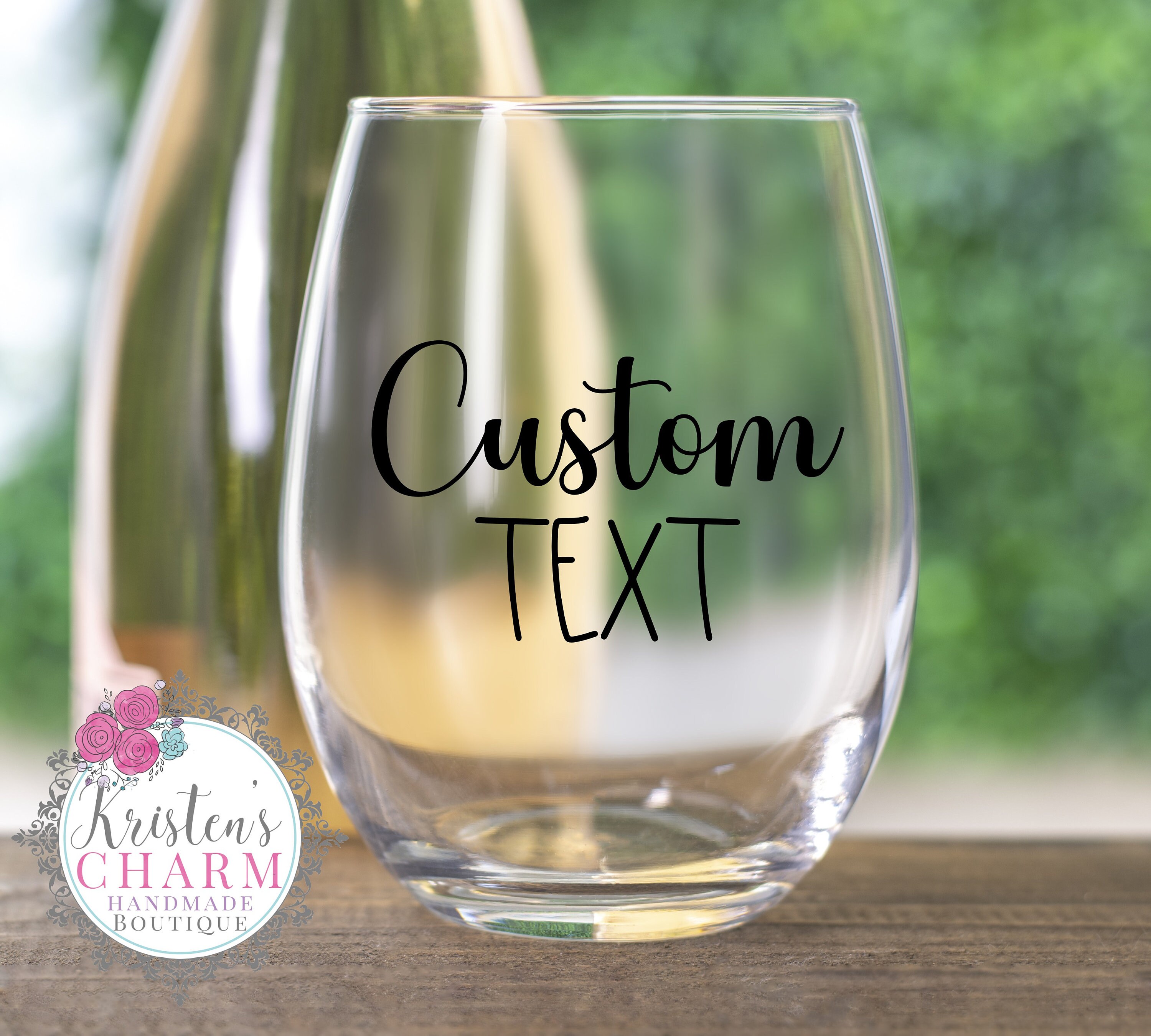 Birthday Bridesmaid Gift Stemless Wine Toasting Glass Your Text Here 17 oz- Choice of Text and Fonts Custom Engraved 