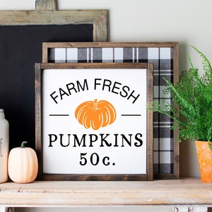 Farm Fresh Pumpkins Svg, Fall Sign Svg, Mini Signs Svg, Autumn Svg, Farmhouse Fall Svg, Fall Cricut Cut File, Square Wood Sign, Pillow Svg