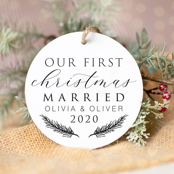 Our First Christmas Married 2020 SVG File - Personalized Christmas Ornament Svg, Winter Pillow Svg, Christmas Tea Towel Sublimation PNG