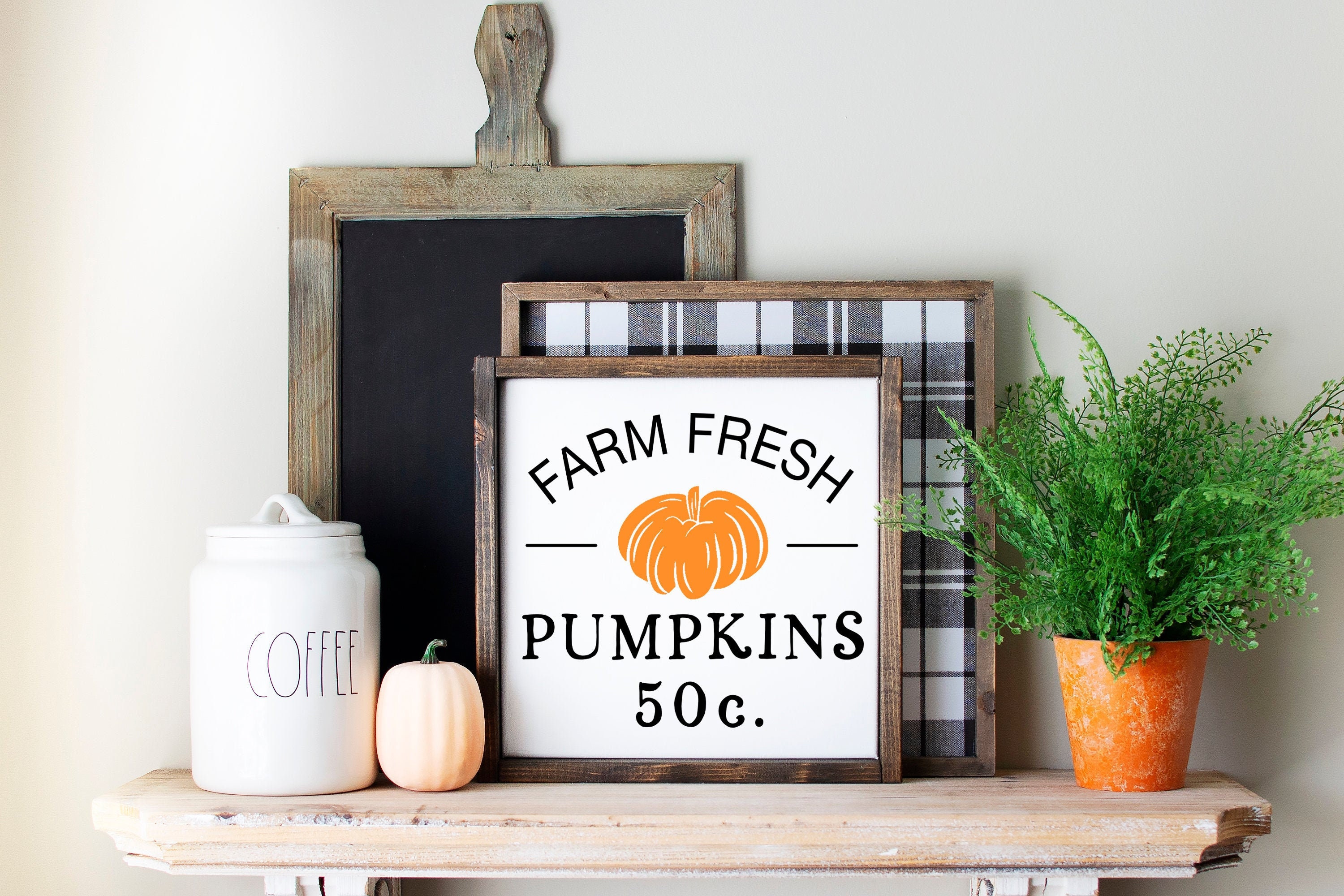 Pancarte Décorative En Bois – Farm Fresh Pumpkins, Style Ferme, Motif à Carreaux