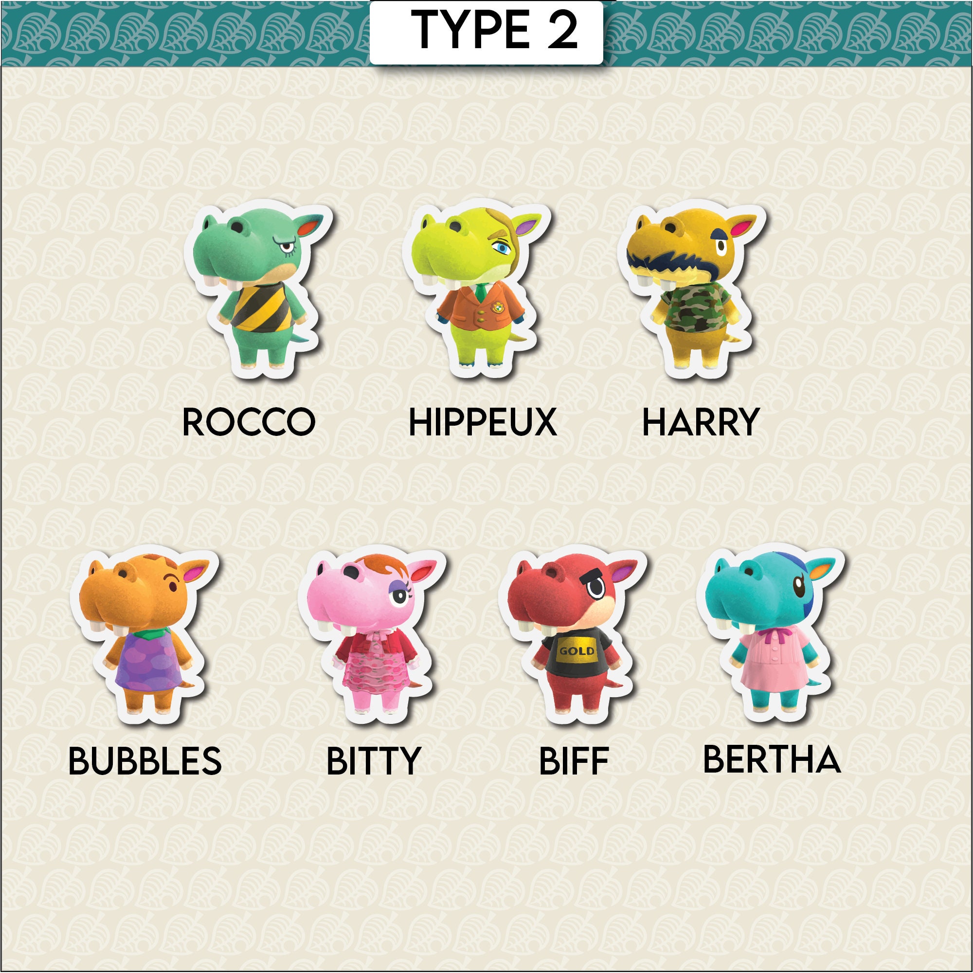 Hippo Villager Stickers Bertha Biff Bitty Bubbles Harry Etsy