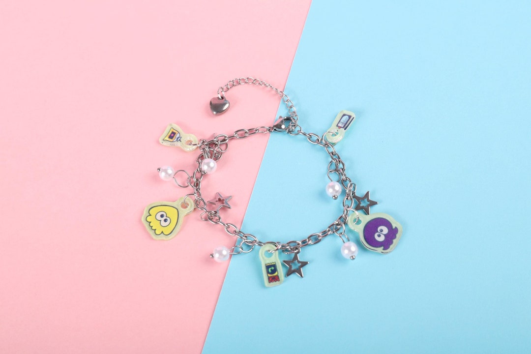 Splat Inkling Squid Octopus Charm Bracelet - Acrylic Charms W/ Gold or ...