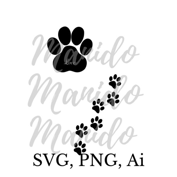 Distressed Paw Print SVG File - Dog Mom, Cat, Bear, Wolf, Tiger png, Silhouette Cameo, Cricut, Cut File, Digital Download