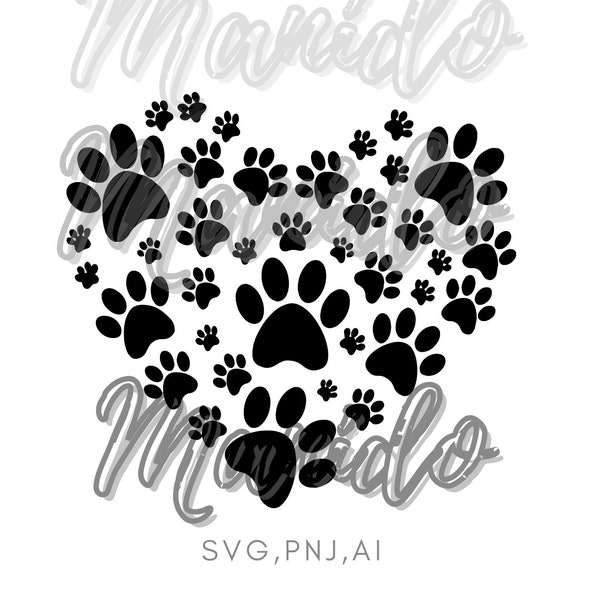 Heart paw print svg, Dog Paws, Dog Paw Print SVG, Pet Paw Print SVG, Dog Love SVG - Cat Paw Print svg, Animal Paw svg, Heart and Paw print