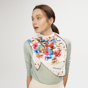 Silk and River Scarf Gift Packed  % 100 Handmade Scarves Breathable Digital Floral Printed Premium Scarves