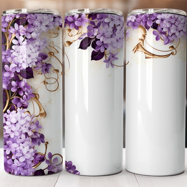 Amethyst Lilacs,Deep Purple Floral Design - Tumbler Wrap Sublimation Design - INSTANT Download PNG