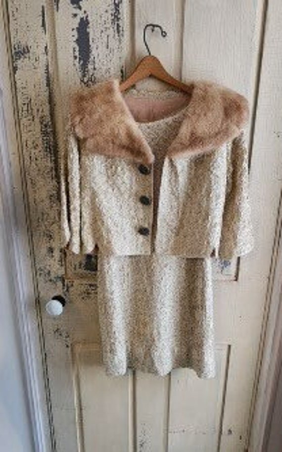 Vintage Portrait Collar jacket and dress, beige r… - image 2