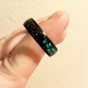 MADE TO ORDER Black, Grey, White, and Green Aromantic Pride Ring with Bello Opal, Howlite, Meteorite, and More! Glows Green in the Dark