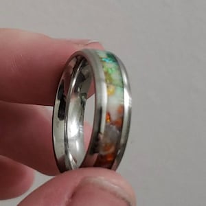 Size 8 Rainbow LGBT V 2.0  Pride Flag Ring inlaid with Bello Opal, Ruby, Jasper,  Malachite, Emerald, Apatite, and Amethyst