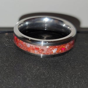 Red white and pink Valentines Day MTO Saltwater Crushed Pearl, Garnet, Bello Opal, and Red Jasper Ring. US Size 4.5 to 15