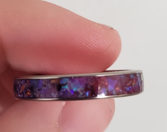 MADE TO ORDER Purple Blue and Pink Bisexual Pride Titanium Ring with Bello Opal, Lapis Lazuli, and crushed Amethyst