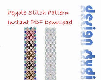 Geometric Peyote Bead Pattern, Bracelet Bangle Cuff Bookmark,  Beading Pattern, Miyuki Delica Tube Beads, PDF Instant Download