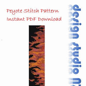 May include: Peyote stitch pattern for a beaded bracelet with a black, orange, and pink color scheme. The pattern is titled "Peyote Stitch Pattern Instant PDF Download".