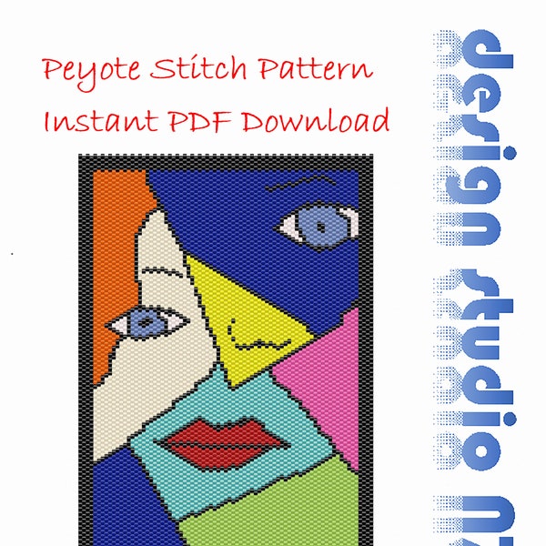 Cubism II Peyote Beading Pattern, Miyuki Delica Tube Beads, PDF Instant Download, Art, Modern, Cubist