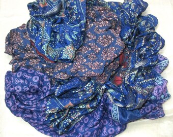 ART Sari Silk  Lot Vintage Sari Fabric Material Remnant Navy Blue