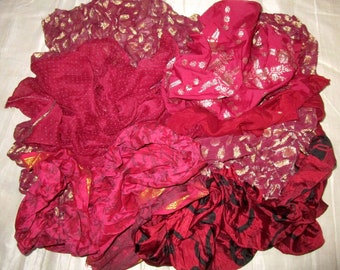 ART Sari Silk  Lot Vintage Sari Fabric Material Remnant Maroon