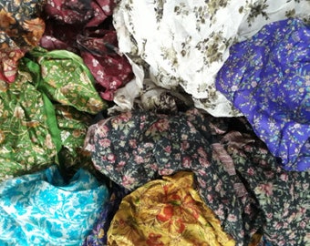 Pure Sari Silk Lot Vintage Sari Fabric Material Remnant 100 Grams Big Flower Shades Craft Scrapbook Quilt Art Doll Junk Journal