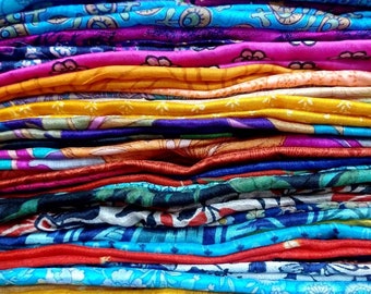 Lot 100% Pure Silk Vintage Sari Fabric FAT QUARTERS Bundle Quilting Craft Journal Project Decor Material  India Easter Eggs By Weight