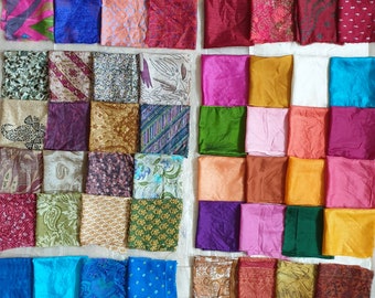 Sari Silk Fabric, Vintage ,96 pcs 8" SQUARES Craft Material Home Decor Scrapbook Quilting Project Art Doll Easter GET WHAT You See! DS329