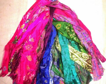 LOT Antique Vintage Pure Sari Silk Tassels Journal Scrapbook STRANDS 8" Long Ribbon Strips Home Decor India Journal Boho Sewing Jewelry