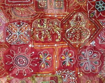 Tissu Appliques Sari Soie 25 Applique vintage Brodé Extraits Restes Artisanat Journaux Inde Rare RR26 UN2