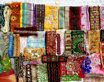 Vintage Sari Trim Lace Lot Ribbon 50 Pcs Zari Paillettes bambole Art Craft Scrapbook Borders Home Decor India Journal bag no UN2 J2