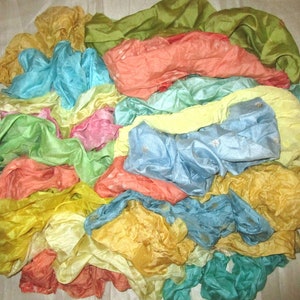 Pure Sari Silk Lot Vintage Sari Fabric Material Remnant 100 Grams Pastel Shades Craft Scrapbook Quilt Art Doll Junk Journal BOHO Sewing