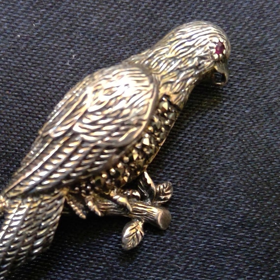 Silver 925 ruby eyed ,marcasite body parrot brooch - image 7