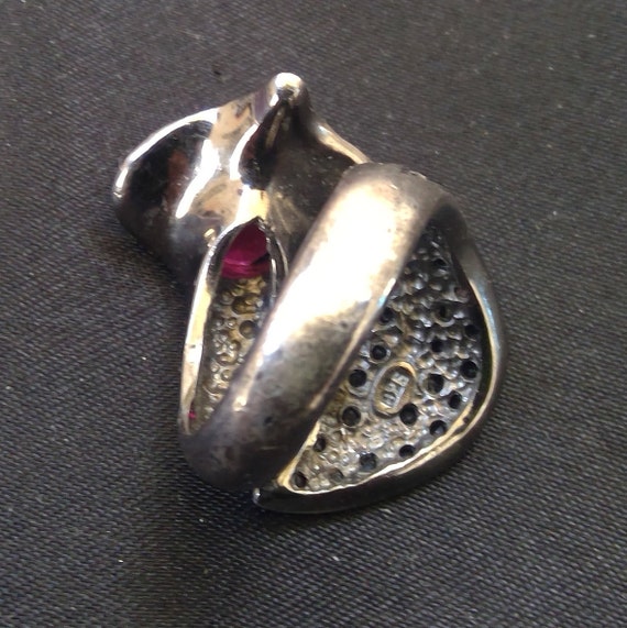 Ruby ,Jet & Enamel silver ring - image 4