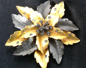 Broche Ancienne Style Art Déco - Matière Celluloïd Ou Galalith Avec Strass - Occasion