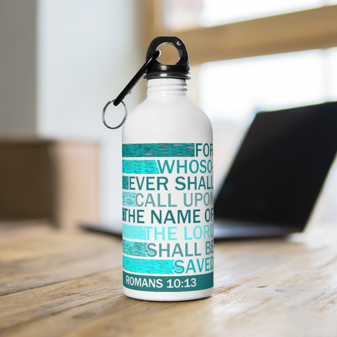 Christian Water Bottle Bible Verse Aqua Saved Sports Etsy