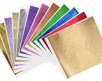 Gold and Multi-Colored Gold Leaf Foils, 10 pcs, 3.15x3.35 inches / 8x8.5cm, 10 colors
