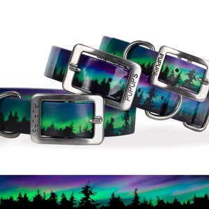 Northern Lights BioThane Dog Collar - Custom Blue and Green Waterproof Dog Collar - Dog Owner Gift