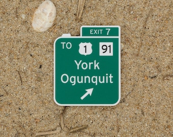 York & Ogunquit Exit Sign Sticker – Maine Turnpike Exit 7 to Route 1