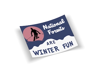 National Forests Are Winter Fun Ski Sticker | Vintage Ski Sign Decal | Waterproof Vinyl | Laptop Car Bumper | Retro Skiing Gift