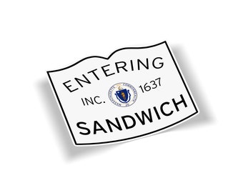 Entering Sandwich Bumper Sticker - 5x4 Outdoor Waterproof Cape Cod Massachusetts Town Line Cooler Cargo Box Car Truck Laptop Decal