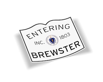 Entering Brewster Bumper Sticker - 5x4 Outdoor Waterproof Cape Cod Massachusetts Town Line Cooler Cargo Box Car Truck Laptop Decal