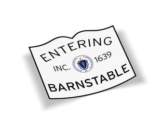 Entering Barnstable Bumper Sticker - 5x4 Outdoor Waterproof Cape Cod Massachusetts Town Line Cooler Cargo Box Car Truck Laptop Decal